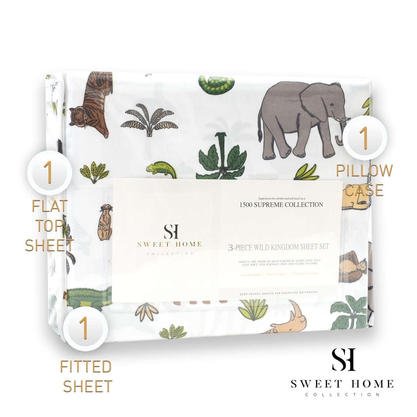 1500 Supreme Kids Bed Sheet Collection - Fun Colorful and Comfortable Boys and Girls Toddler Sheet Sets - Deep Pocket Wrinkle Free Soft and Cozy Bedding - Twin, Wild Animal