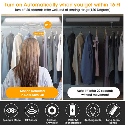Under Cabinet Wardrobe Lights, 78 LED Motion Sensor Closet Lights, Wireless Rechargeable Cupboard Light, Stick-on Anywhere Magnetic Night Lighting