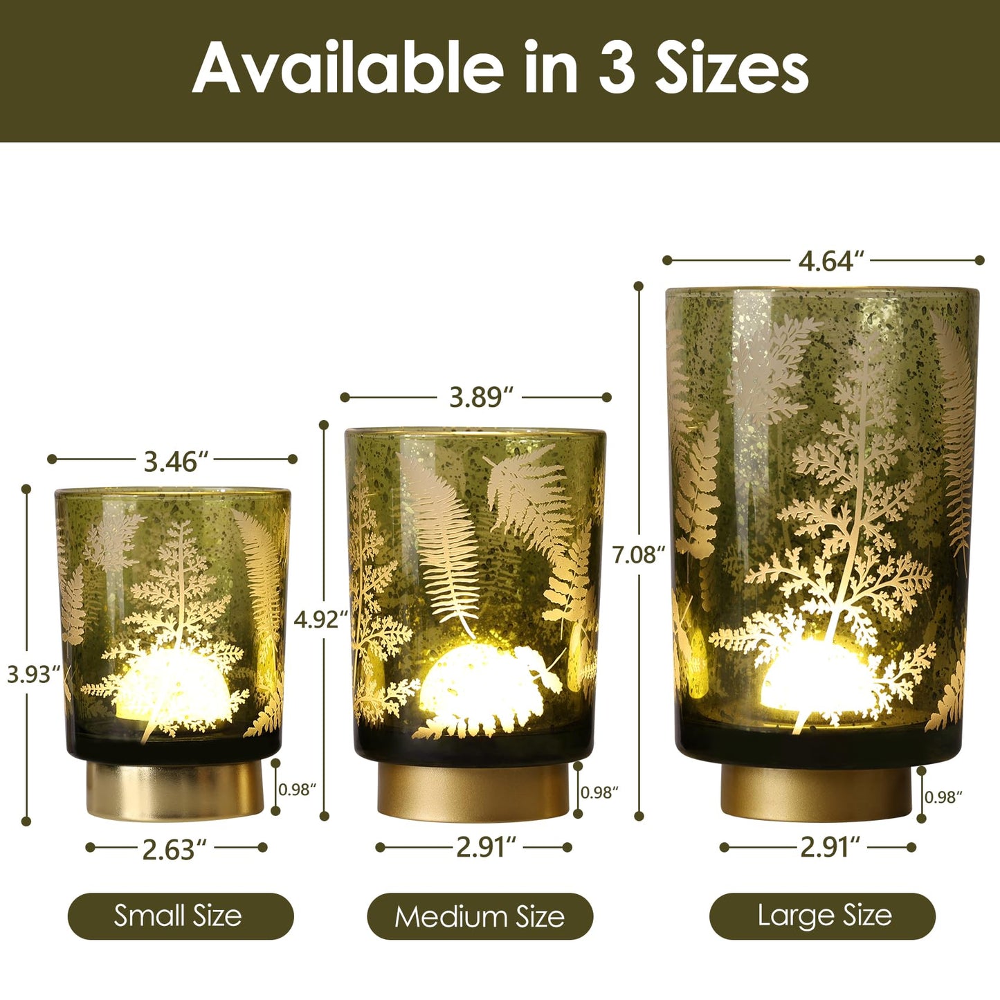 Eywamage Small Battery Operated Glass Table Lamp, Boho Green Ferns Mood Light with Remote, Cordless Bedside Accent Lamp Room Decor
