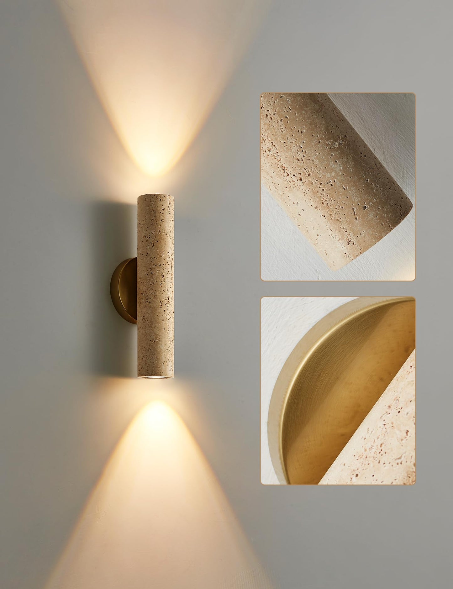 LVLVlech Natural Yellow Cave Stone Wall Sconce, 12.6 Inch Up Down Wall Light Fixture, E26 Hardwired Indoor Lamp, Wabi Sabi Modern Stone Sconce for Bedroom Hallway