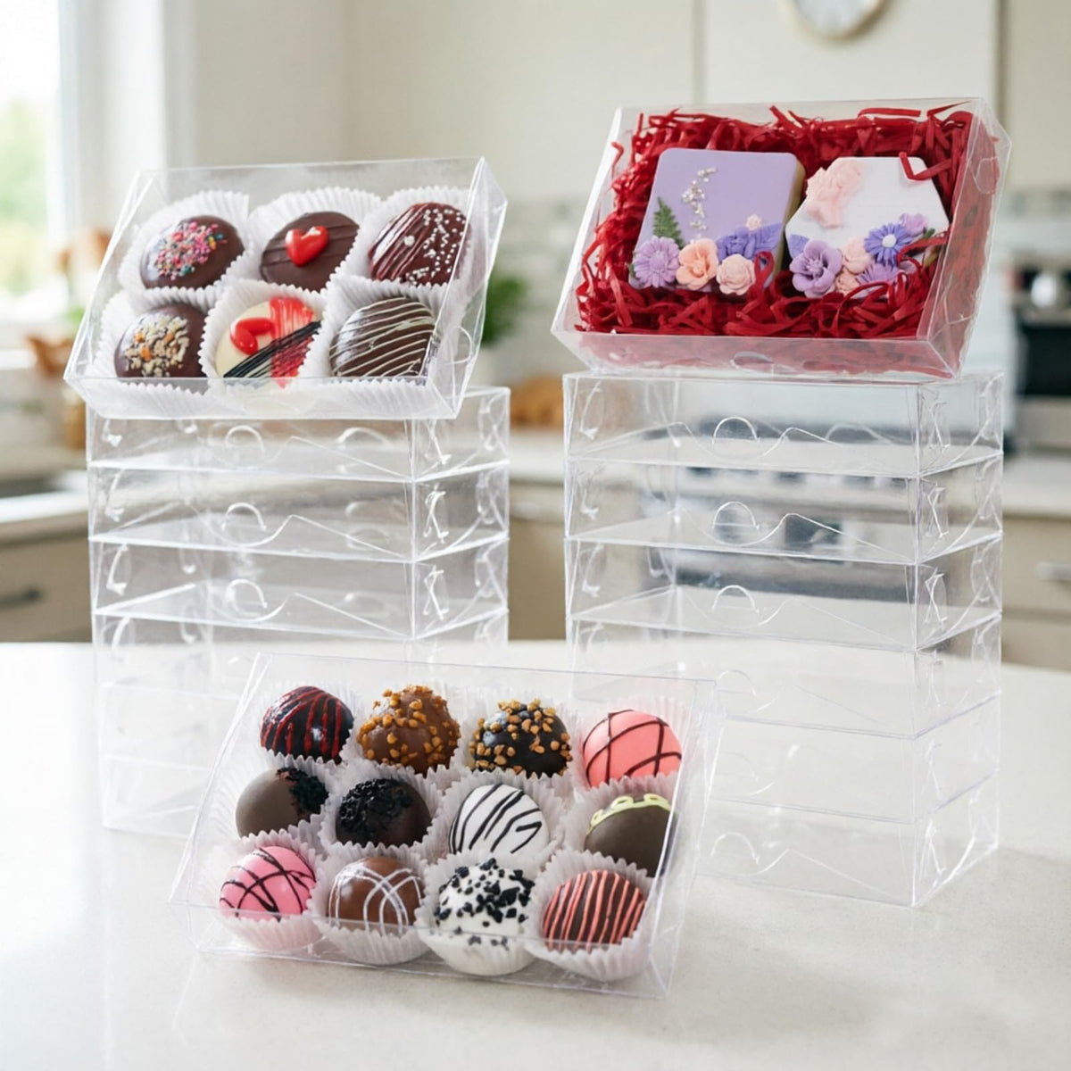 SLShePack 24PCS Clear Plastic Cookie Boxes 7x4.3x1.5 Inch with Window for Chocolate, Truffle, Oreo, Pastry, Bakery, Donut, Brownie, Soap, Party Favors, Wedding, Christmas, Valentine's
