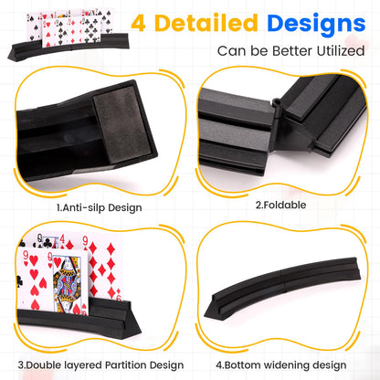 GHERPTE Stackable Card Holder, Double Layered Playing Card Holder Organizer Tray, 4 Pack Storage Case for Seniors, Adults, Arthritis Patients and Kids (Black)