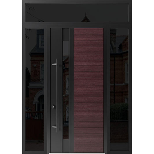 VDOMDOORS Front Exterior Prehung Steel Door/Ronex 0162 Red Oak/Entry Metal Modern Painted W36 x H80 Left Hand Inswing