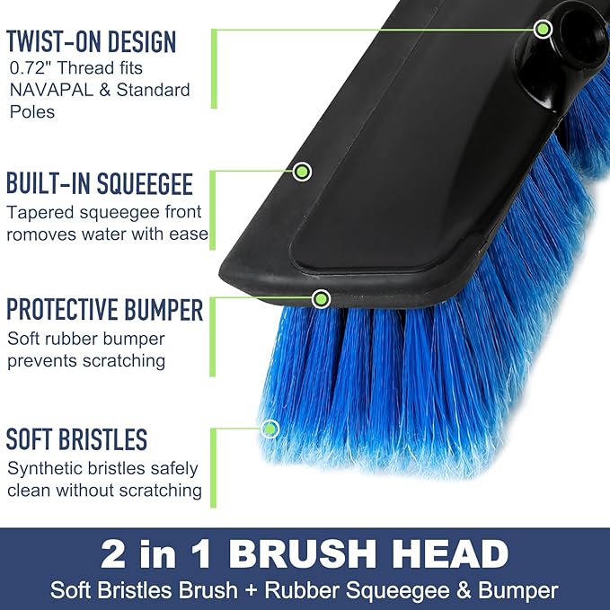 52" Car Wash Brush with Long Handle | Built-in Rubber Squeegee & Rubber Bumper
