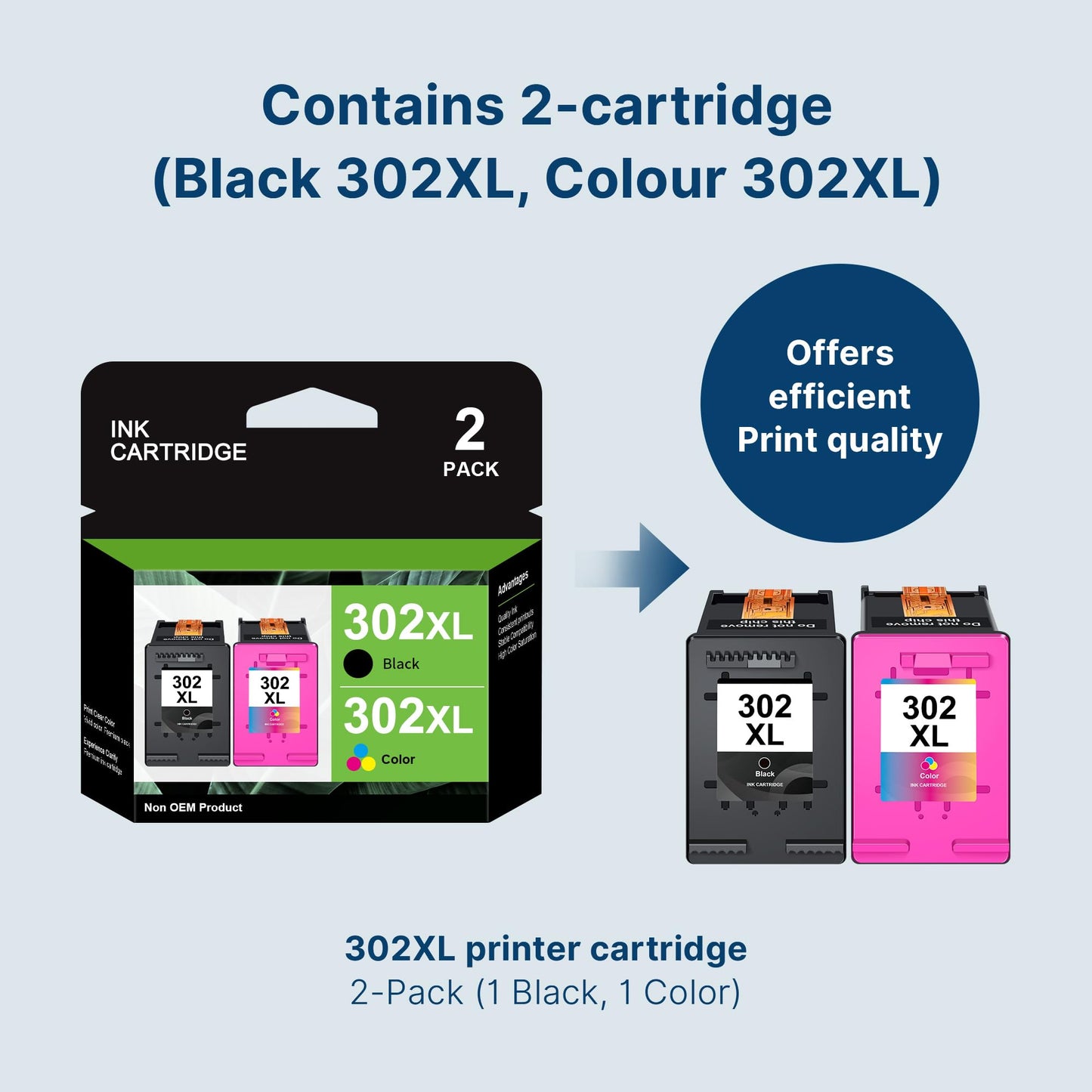 302XL Ink Cartridges Black and Colour 2-pack Replacement for HP 302 Ink Cartridges Combo Pack for HP Envy 4520 4527 4524 4523 OfficeJet 3835 3830 3831 4650 5230 DeskJet 3630 1110 DeskJet 3630 Printer