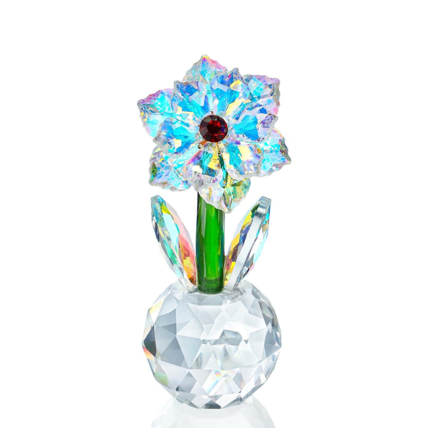 KRISININE Crystal Sunflower Figurine Handcrafted Glass Flowers Collectible Small Sunflower Paperweight Table Decoration for Home Decor(3.7 * 1.8inch)