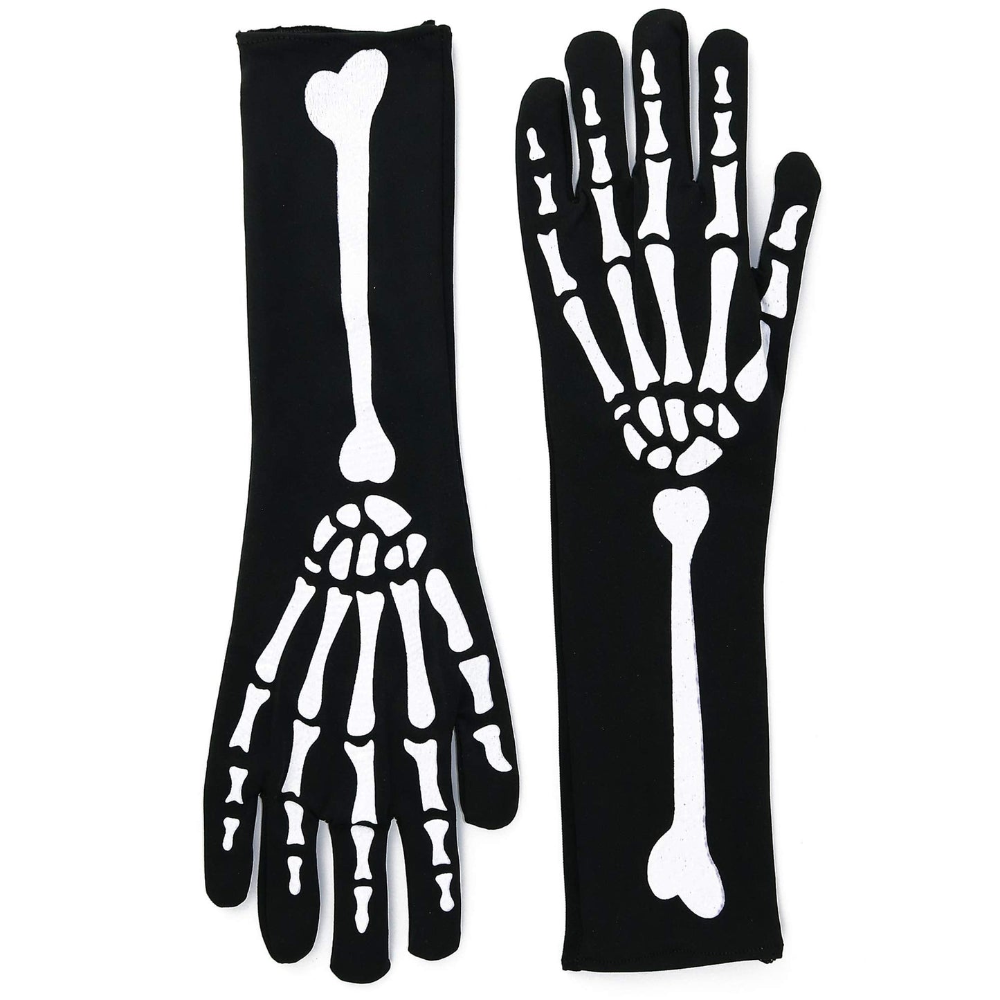 Skeleteen Bone Hand Skeleton Gloves - Skeleton Accessories Stretch Elbow Gloves for Adults and Kids