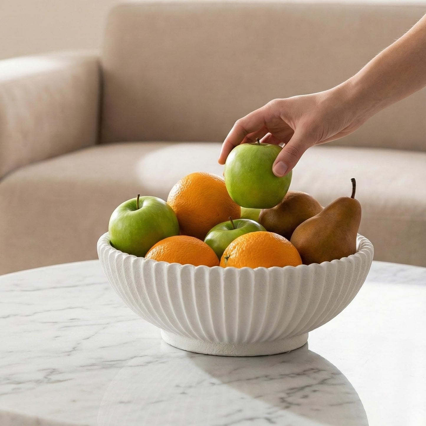 LINYTHER Large Decorative Fruit Bowl for Kitchen Counter or Table, Key Holder Bowl for Entryway Table, Bread Candy Snack Organizer, Modern Farmhouse Centerpiece Decor, White/Stripe
