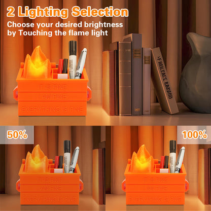 Dalycro Dumpster Fire Pencil Holder Fun Desk Accessories with Removable Flame Light Touch Dimming Mode & USB Charging Port Perfect Pen Holder for Desk, Funny Gift for Coworkers