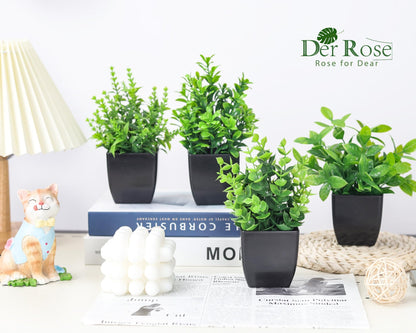 Der Rose Set of 4 Pack Small Fake Plants Mini Artificial Faux Plants Indoor for Bathroom Farmhouse Room Table Decor