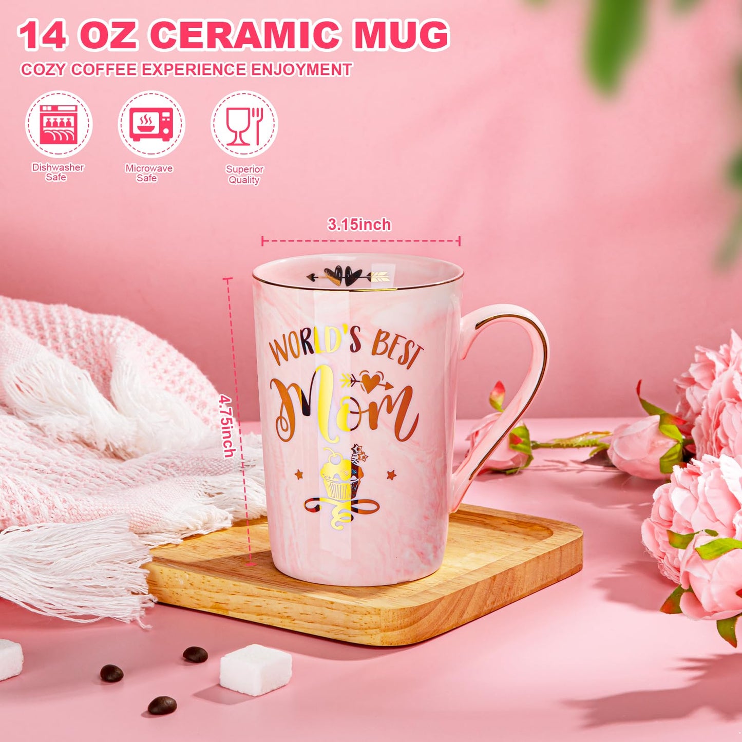 Best Friend Birthday Gifts for Women, Friendship Gifts for Women, Unique Birthday Valentines Day Gift Ideas for Her, Friends Female, Besties, BFF Ceramic Marble Coffee Mug Gift Box Printed Gold 14 oz