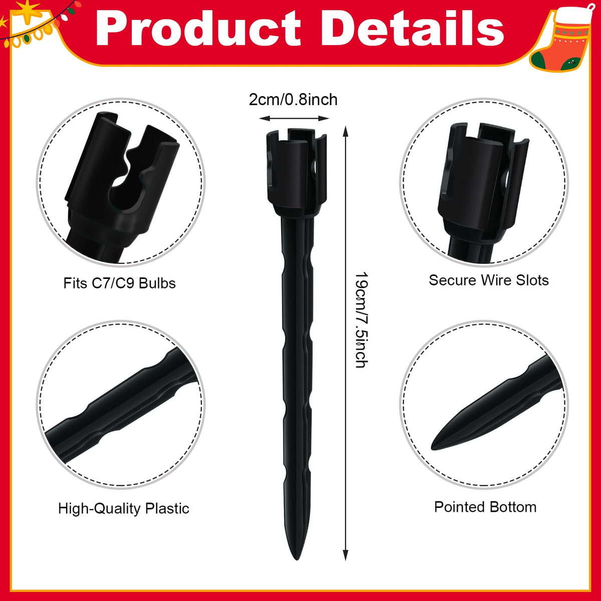 60 Pcs 7.5 Inch Christmas Light Stakes, Christmas Yard Stakes for C7 C9 Christmas Lights, Garden Path Walkway Holiday Decorations(Black)