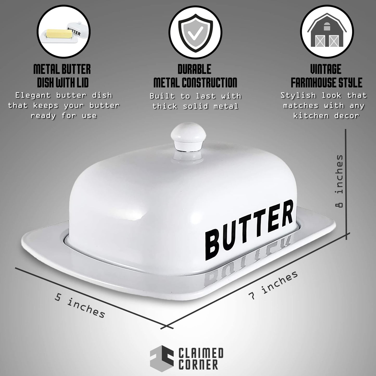 Metal Storage Canisters and Containers for Home and Kitchen Organization, Function, and Decor (White Butter Dish)