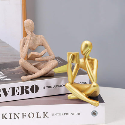 Jinkoozz Gold Reading Women Statue, Thinker Sculptures, Abstract Art Ornament, Modern Aesthetic Figurine Decoration, Suitable for Home Living Room Bedroom Office Shelf Table Desk Bookshelf Decor