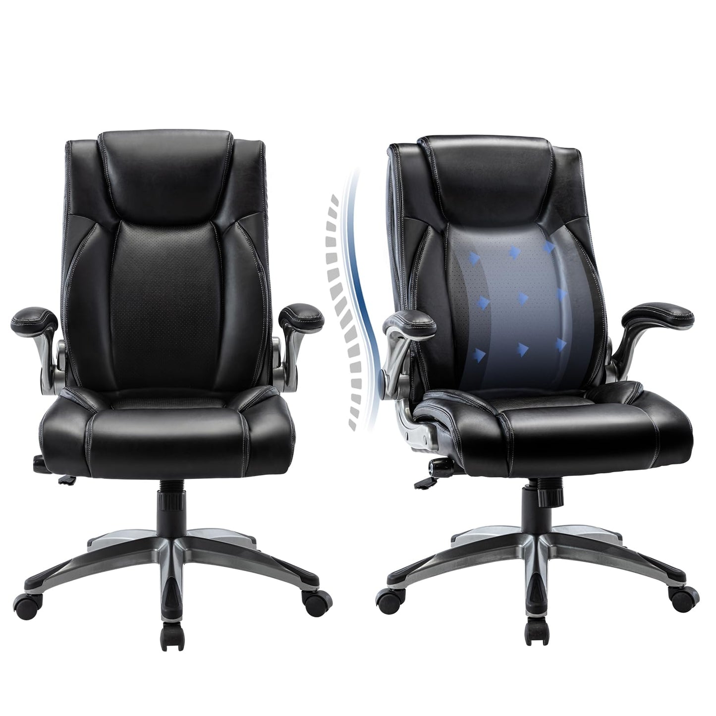COLAMY Office Desk Chair, Ergonomic Computer Chair with Padded Flip-Up Arms and Thick Cushion, Leather office chair with High Back Adjustable Height and Tilt for Working for Working, Study, Gaming,2PC