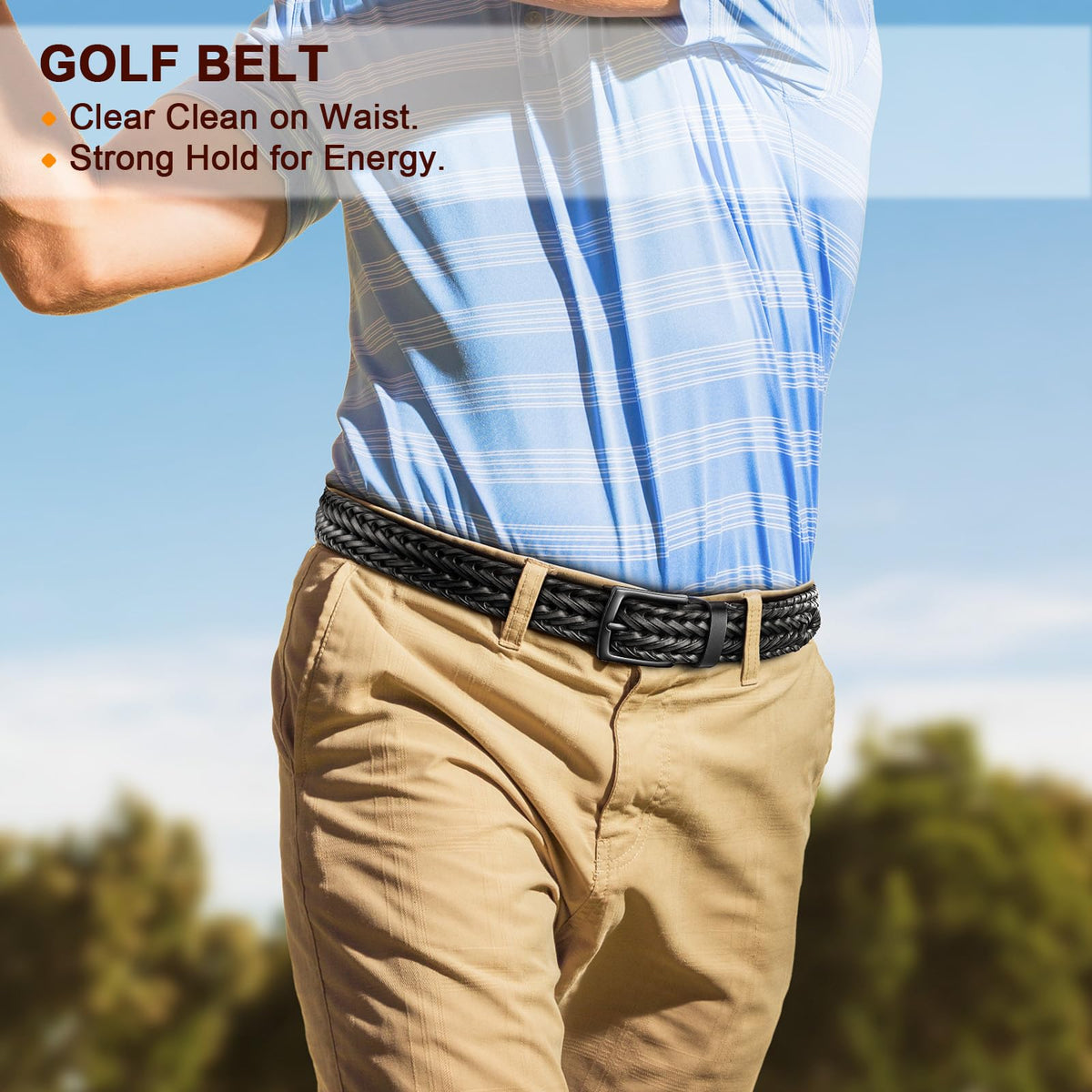 KEMISANT Men Belt, Braided Belt Comfortable For Men Casual Jean Golf 1 3/8"(Black,32"-36" Waist Adjustable)