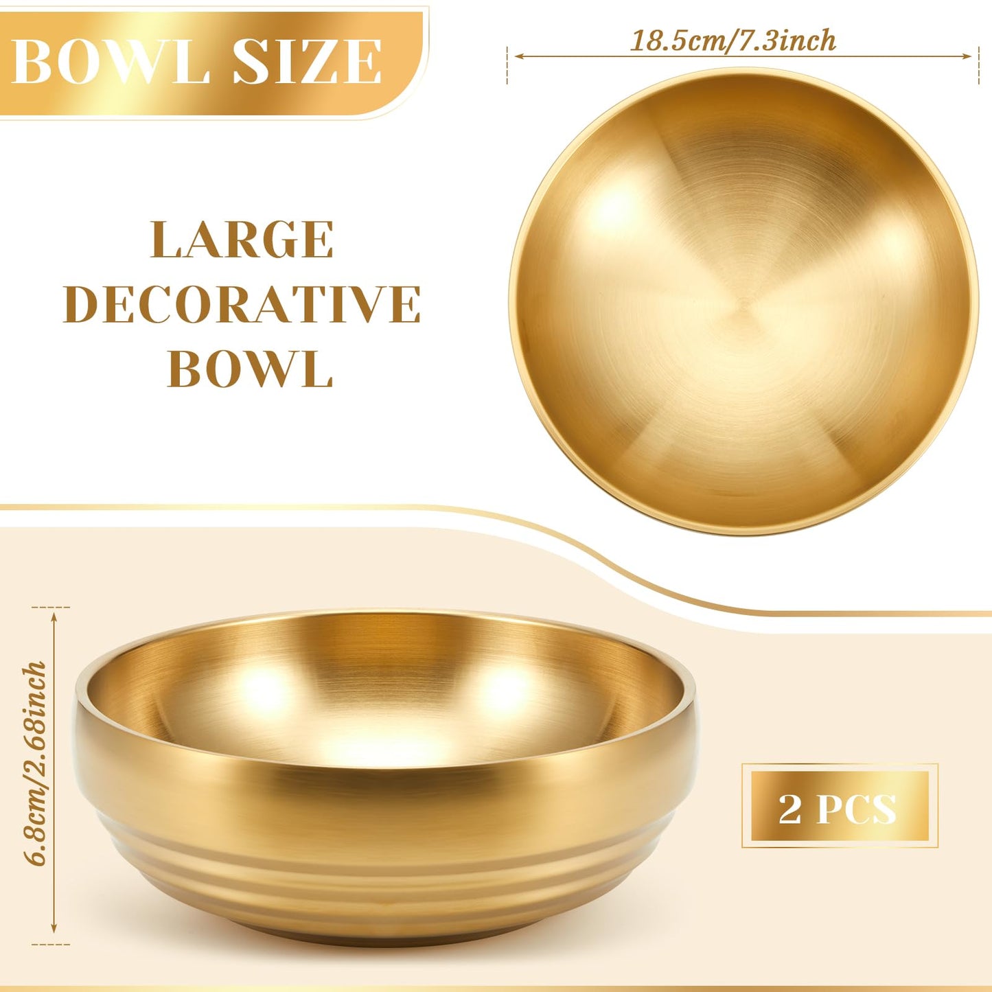 Teenyyou 2 Pcs 7.4 Inch Key Bowl Gold Large Decorative Bowl, Gold Fruit Dish for Entryway Table Key Holder Coffee Tables Centerpiece of Kitchen Counter and Home Decoration Gift