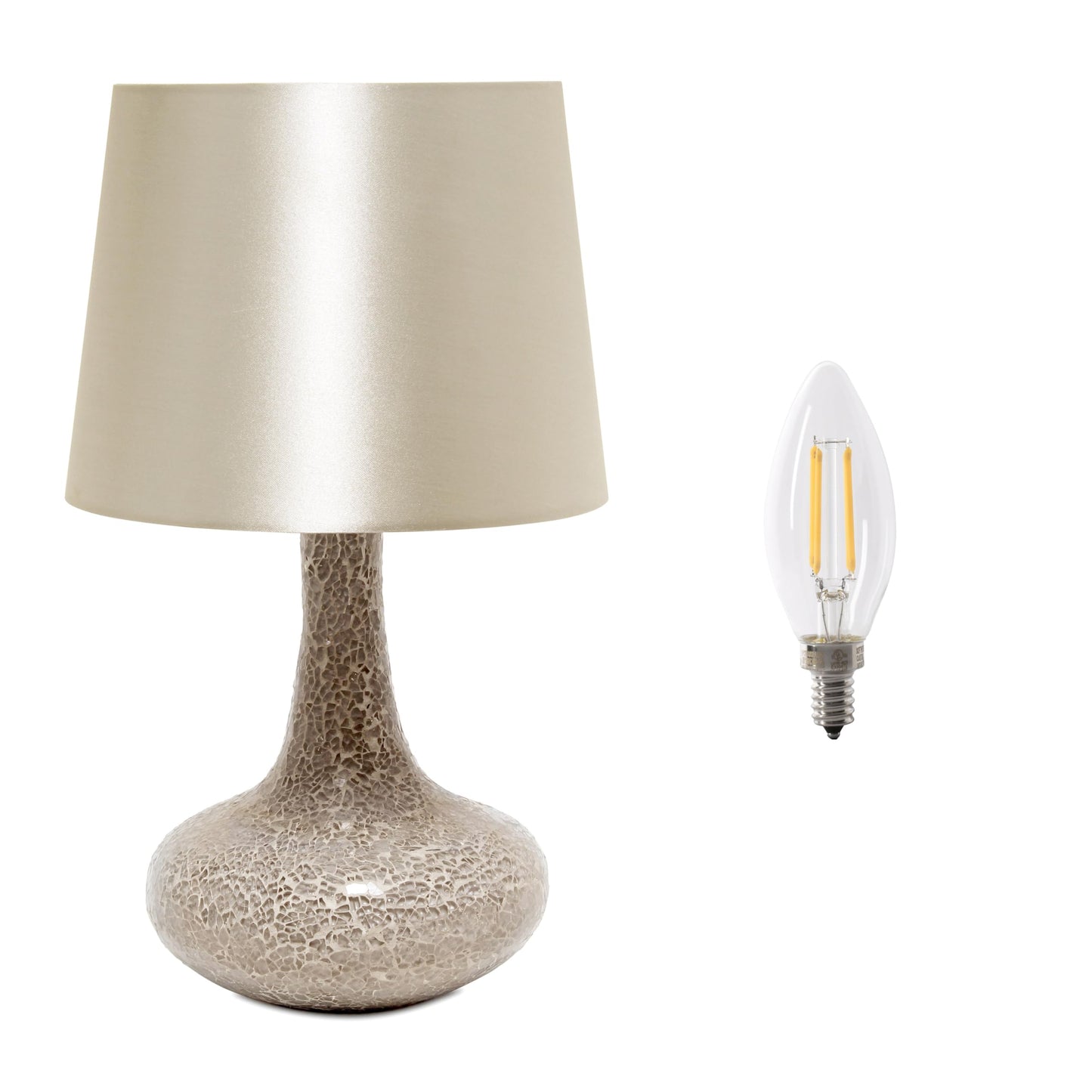 Simple Designs LT3039-CHA-LB 14.17" Mosaic Tiled Glass Genie Table Lamp with LED Bulb, Champagne