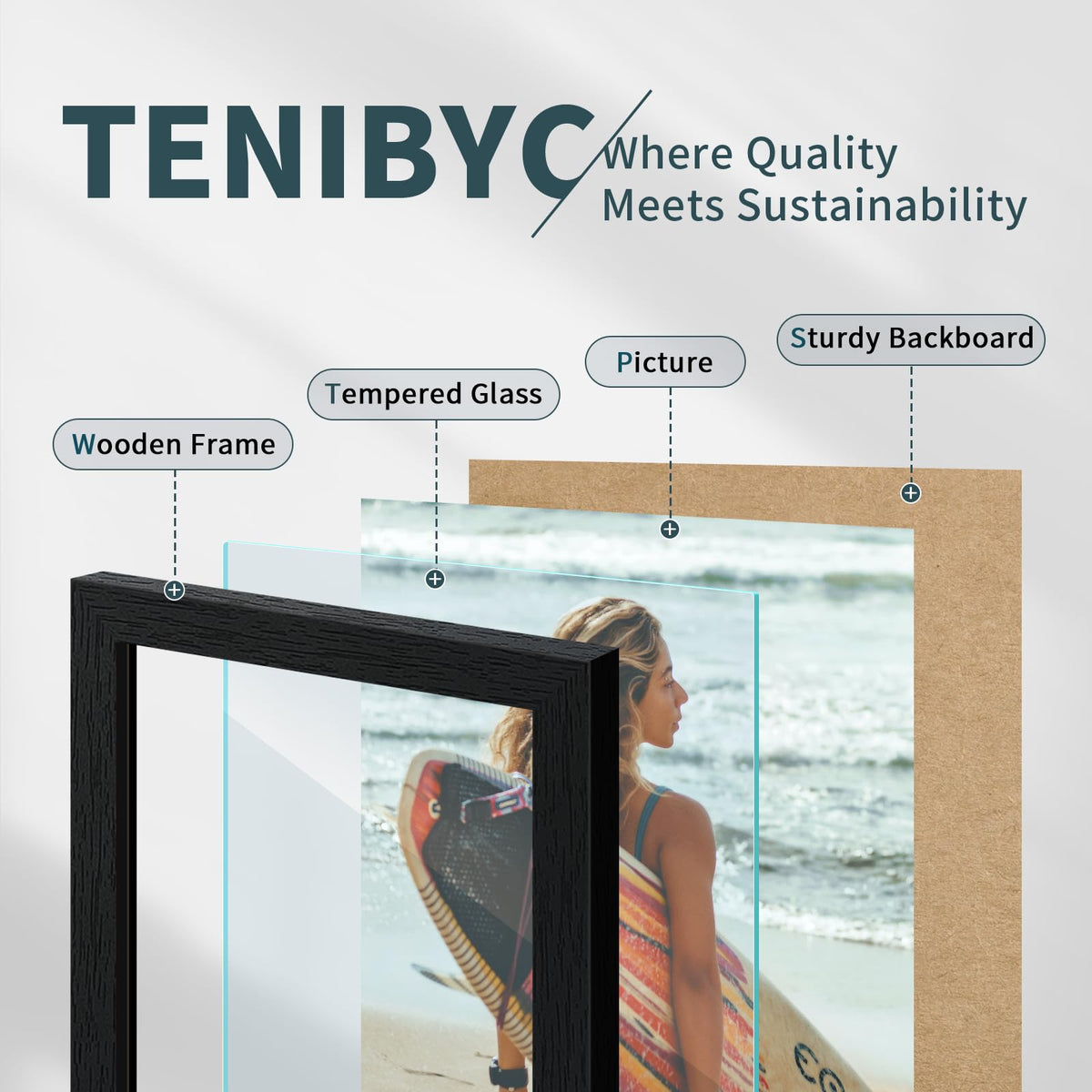 TENIBYC 8.5 by 11 Picture Frame Set of 3 - Black Woodgrain, HD Tempered Glass, Certificates & Awards, Table Display or Wall Hanging
