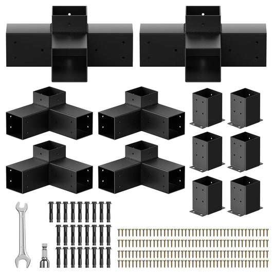 Pergola Kit, Pergola Bracket kit for 4"x 4" (Inner 3.5" X 3.5") Lumber, DIY Pergolas Brackets with 3-Way & 4-Way Corner Bracket, Gazebo Brackets Kits for Gardens, Pergolas, Courtyard (12 pc)