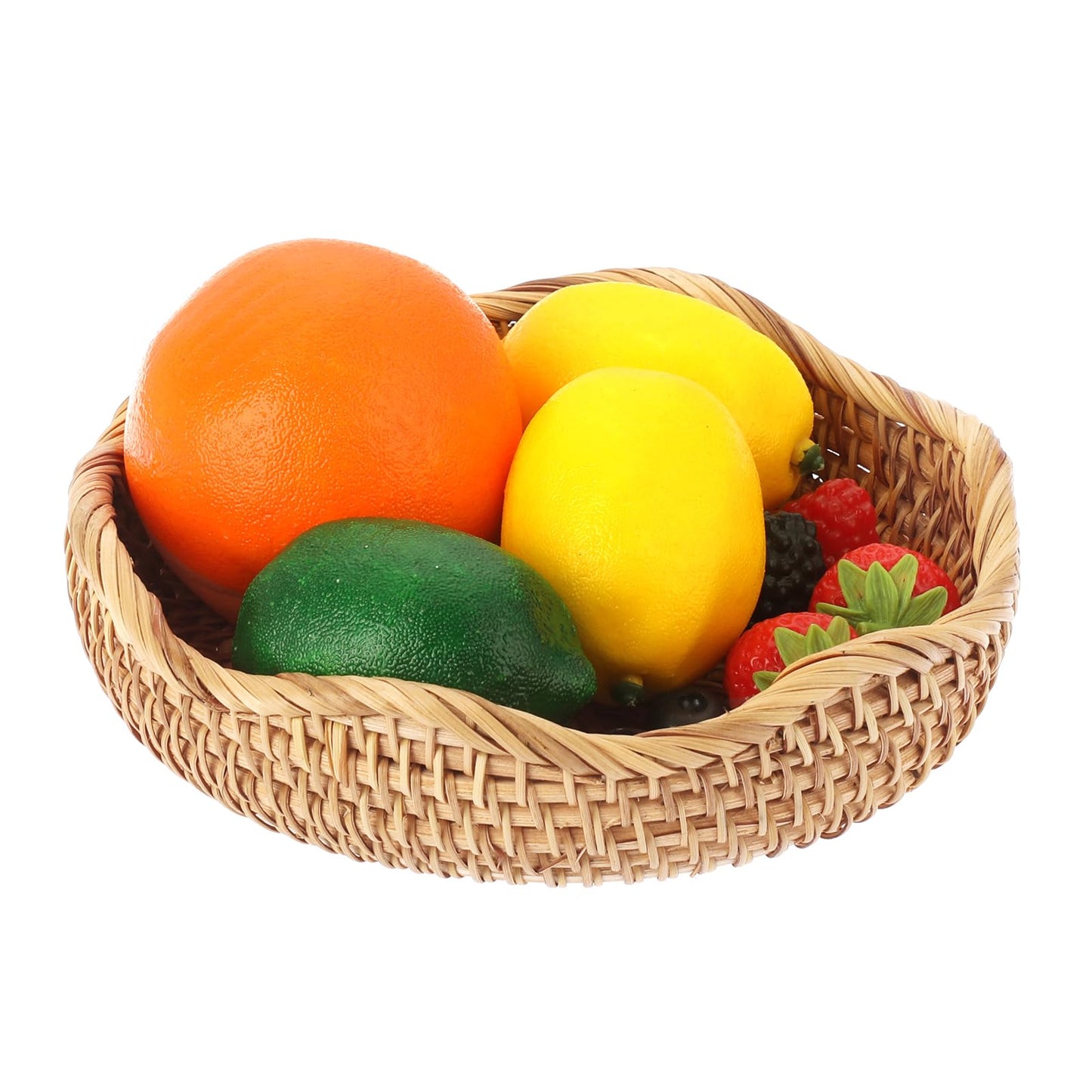 Hipiwe Round Key Basket Bowl for Entryway 7.3" Natural Rattan Fruit Bowl Woven Wicker Basket Serving Tray Rattan Organizer Decorative Baskets for Kitchen Counter Bedside Living Room