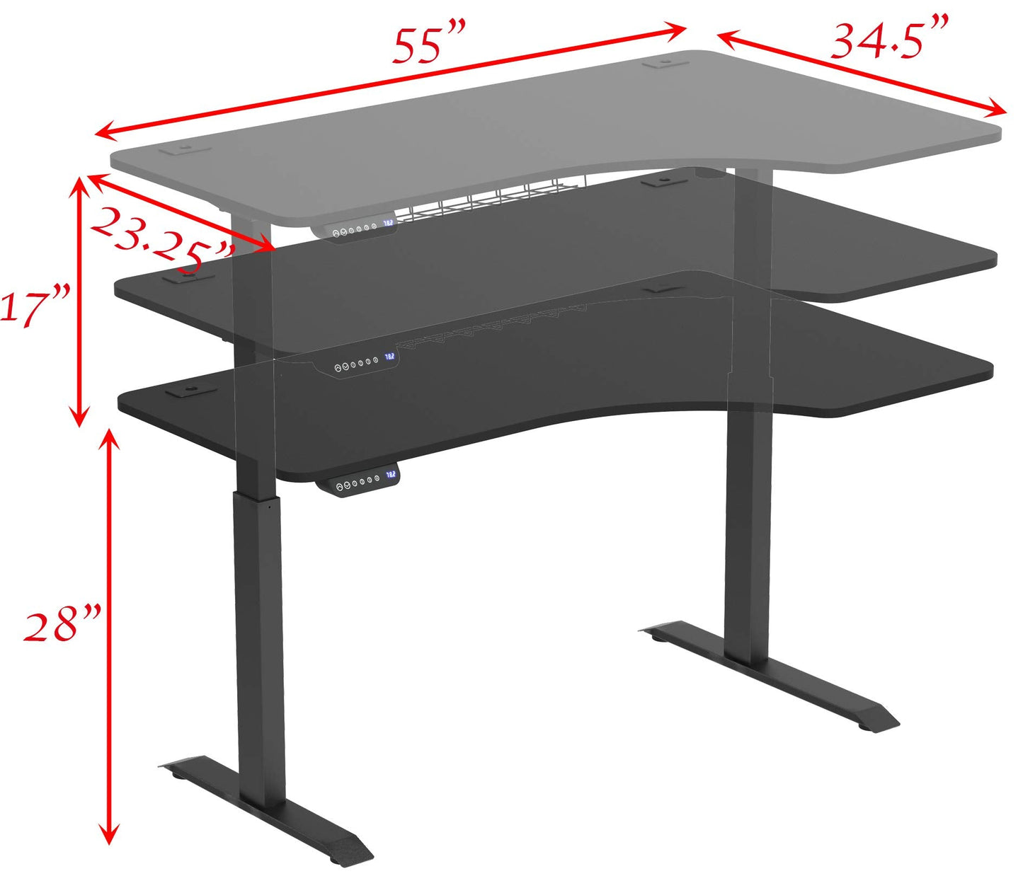 SHW 55-Inch Large Electric Height Adjustable L-Shaped Standing Desk with Right Facing Corner, Black