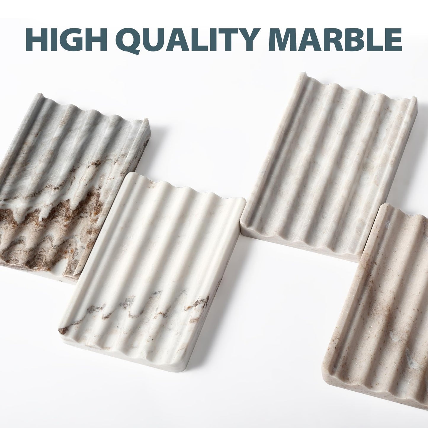 2 Pcs Soap Dish for Bathroom, Marble Bar Soap Holder for Kitchen Countertop, Soap Tray with Wavy Design, Soap Saver for Bath Tub, Sponges, Italian Natural Stone(Palissandro Classico)