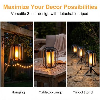Solar Lanterns Outdoor Waterproof Garden Decor, Flickering Flame Hanging Solar Lights with Tripod Decoration Outside for Yard, Patio, Backyard, Garden, Ideal Gifts for Women Mom Grandma