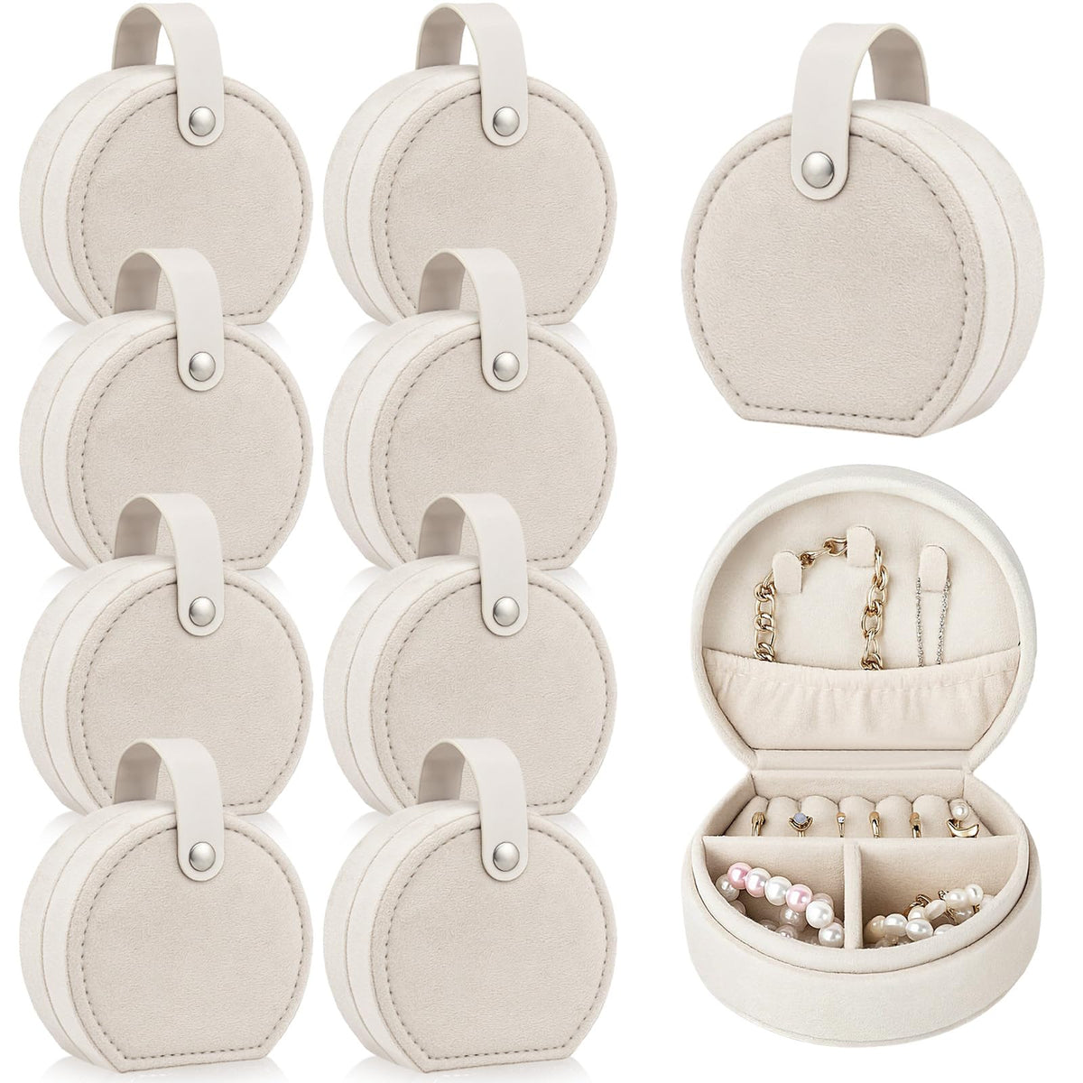 Weysat 8 Pack Velvet Travel Jewelry Case Bridesmaid Gifts Box Small Earring Storage Organizer Women Proposal Wedding Gifts(White)