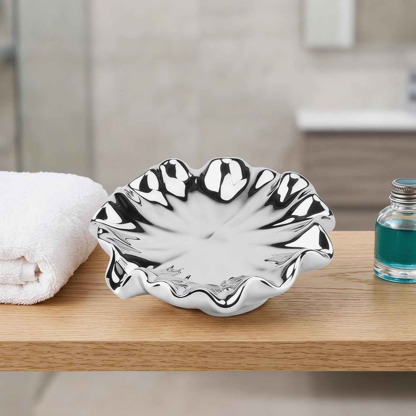 Sosoport Ceramic Soap Dish Holder Silver Electroplated Porcelain Bar Soap Container for Bathroom Kitchen Wash Table Use, 5.11 X 5.11 X 1.18 Inch