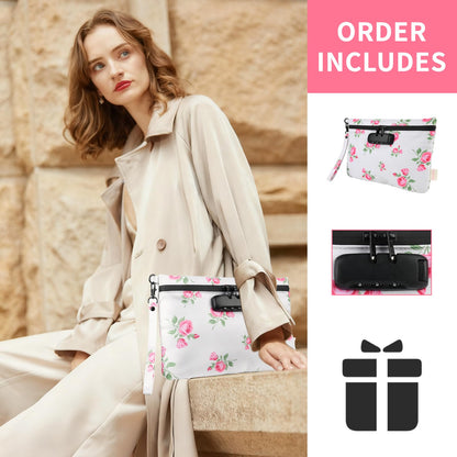 Aobelan Pink Rose Travel Pouch - Waterproof with Combination Lock, 8 Accessories and Gift Box