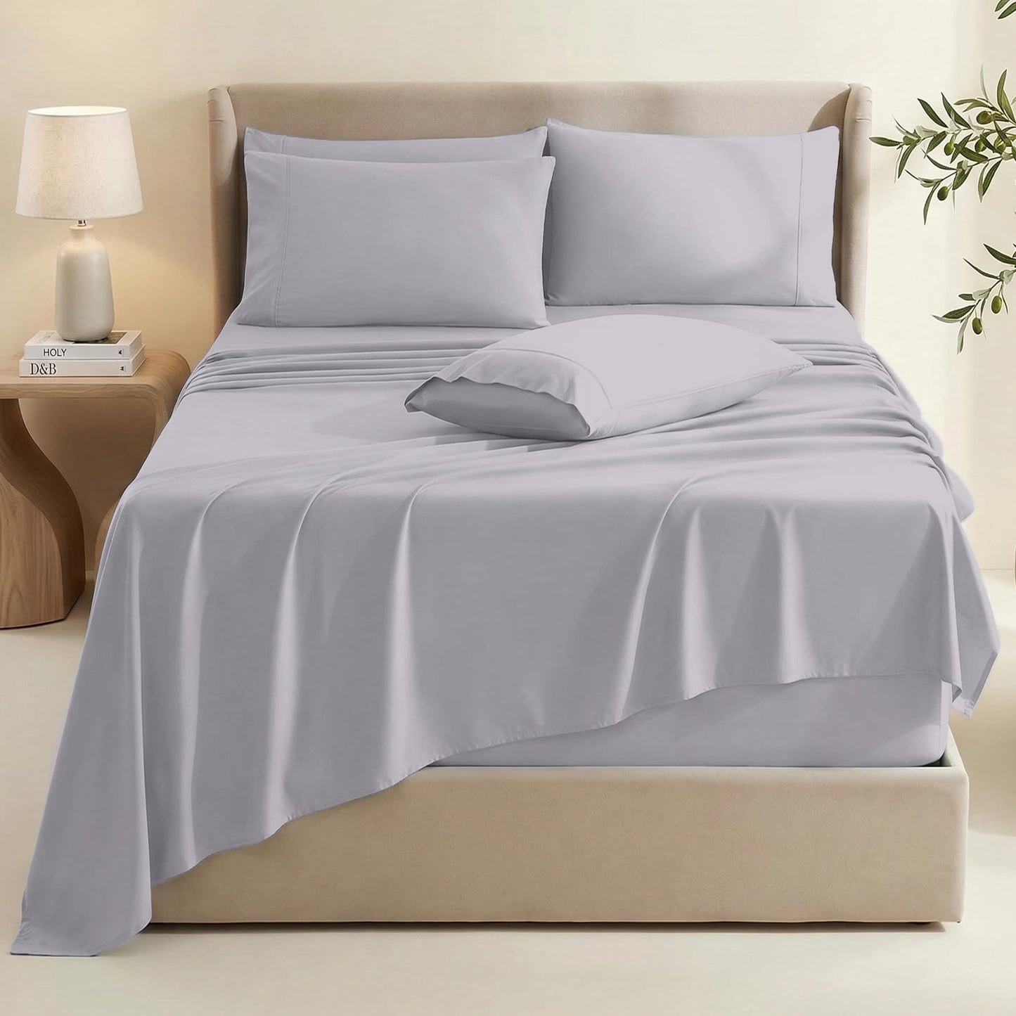 Hearth & Harbor Extra Deep Pocket Queen Sheets Sets - Fits Mattress 18-24 Inches Deep - Extra Deep Pocket Sheets - 6 Piece Queen Size - Light Lavender