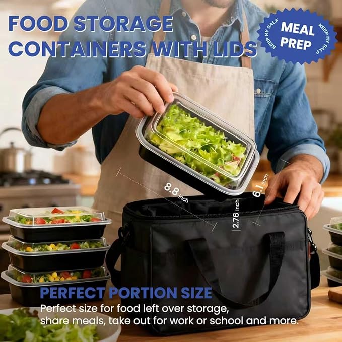 38oz 50 Pack Meal Prep Containers Reusable, Disposable Food Containers