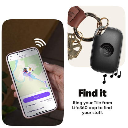 Life360 Tile Pro - Powerful Bluetooth Tracker, Key Finder and Item Locator for Keys, Bags and More. Both iOS and Android Compatible. Phone Finder. 1-Pack (Black)