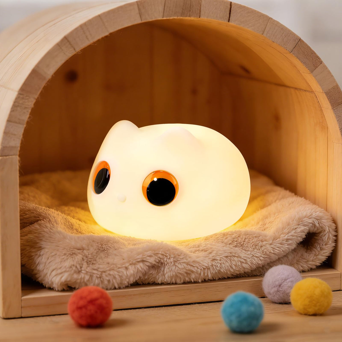 Squishy Cat Night Light 2 Brightness Adjustable Cute Big Eyes Kitty Light with 20mins Timer Nursery Breastfeeding Nightlight Rechargeable Silicone Touch Bedside Animal Lamp for Home Bedroom Dorm Decor
