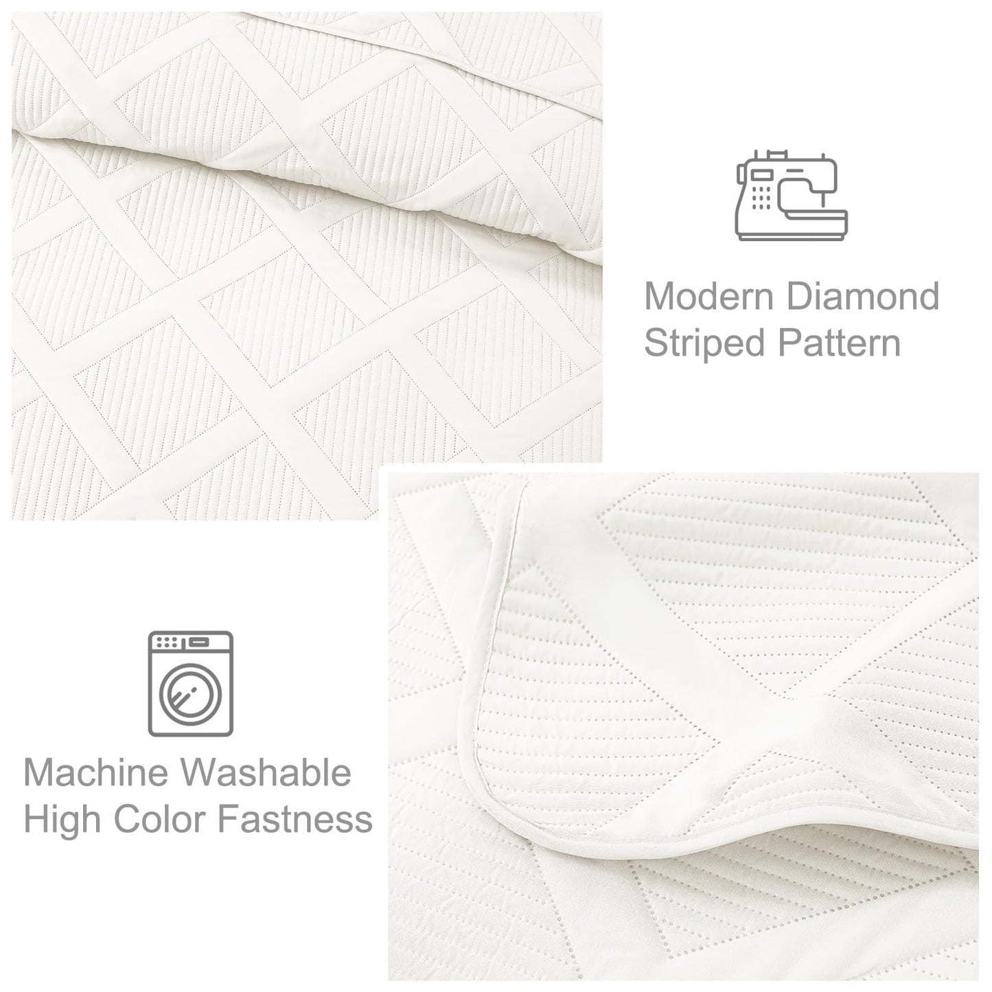 Exclusivo Mezcla Oversized King Quilt Set- White Cal King Quilts Bedding Set with 2 Pillow Shams, Modern Bedspread with Striped Pattern, Soft Lightweight Bedspreads Coverlets for All Seasons