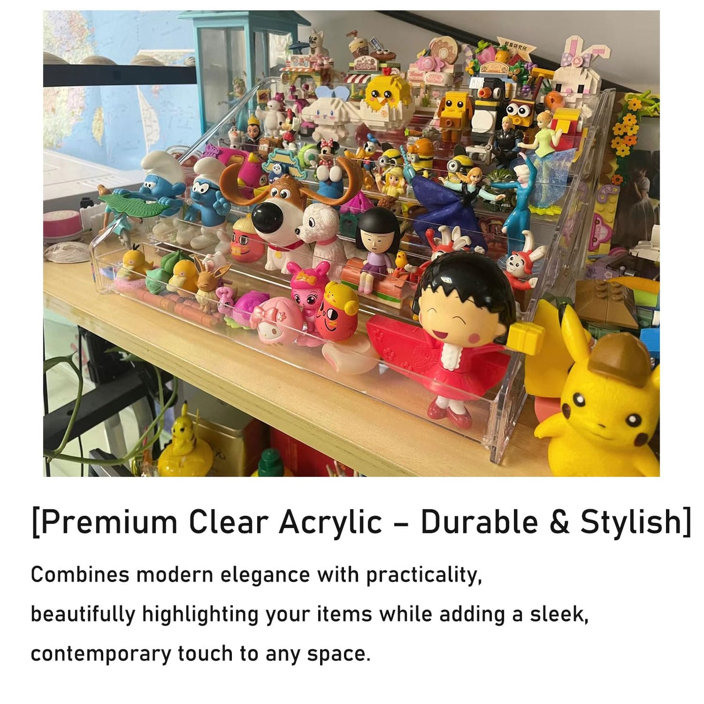 5 Tier Acrylic Display Stand Organiser with Fences, No Assembly Perfume Stand Organiser, Clear Display Shelf for Home, Office, Retail for Funko Figures Toys Cupcake Food, Cologne, Cosmetics, Storage