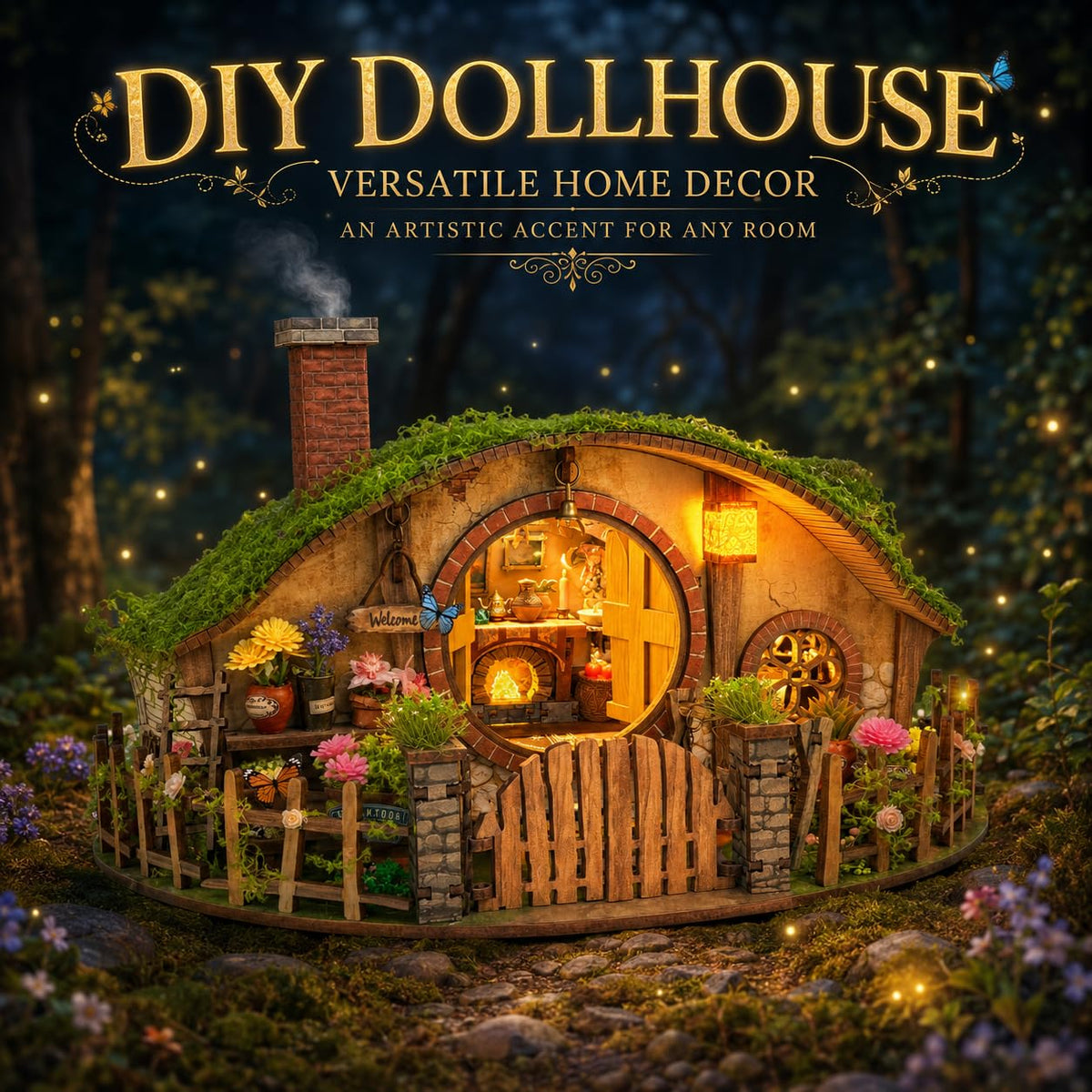 Roroom DIY Miniature House Kit, Fantasy Hillside Cottage Dollhouse Kit