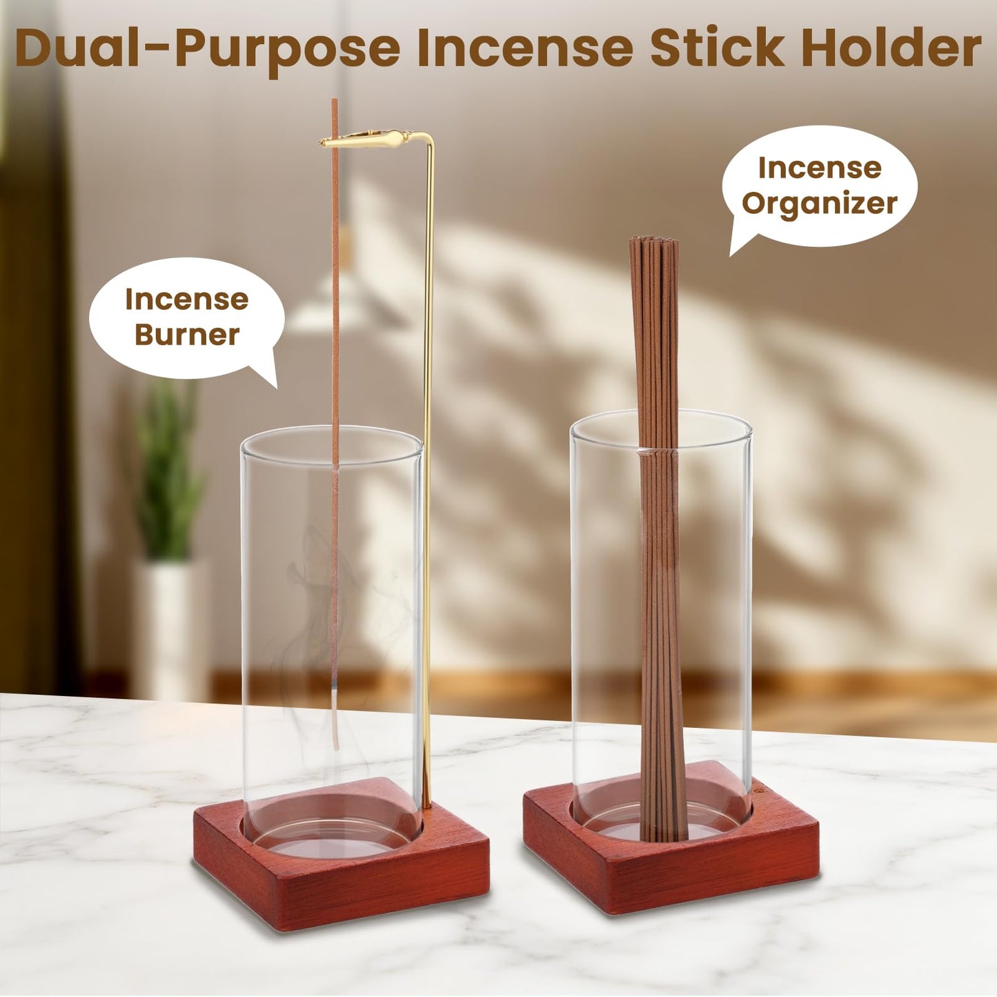 Jollidecor 3 Pack Incense Holder with 20 Incense Sticks | Detachable Glass Ash Catcher | Incense Sticks Burner for Meditation, Yoga, Spa, Home Decor