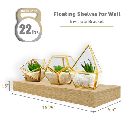 Sorbus Floating Shelves for Wall – 16 Inch Floating Shelf for Kitchen, Bedroom, Living Room, Bathroom, Home & Wall Decor - Mounted Bathroom Shelves with Invisible Brackets (Maple Wood, 2 Pack)