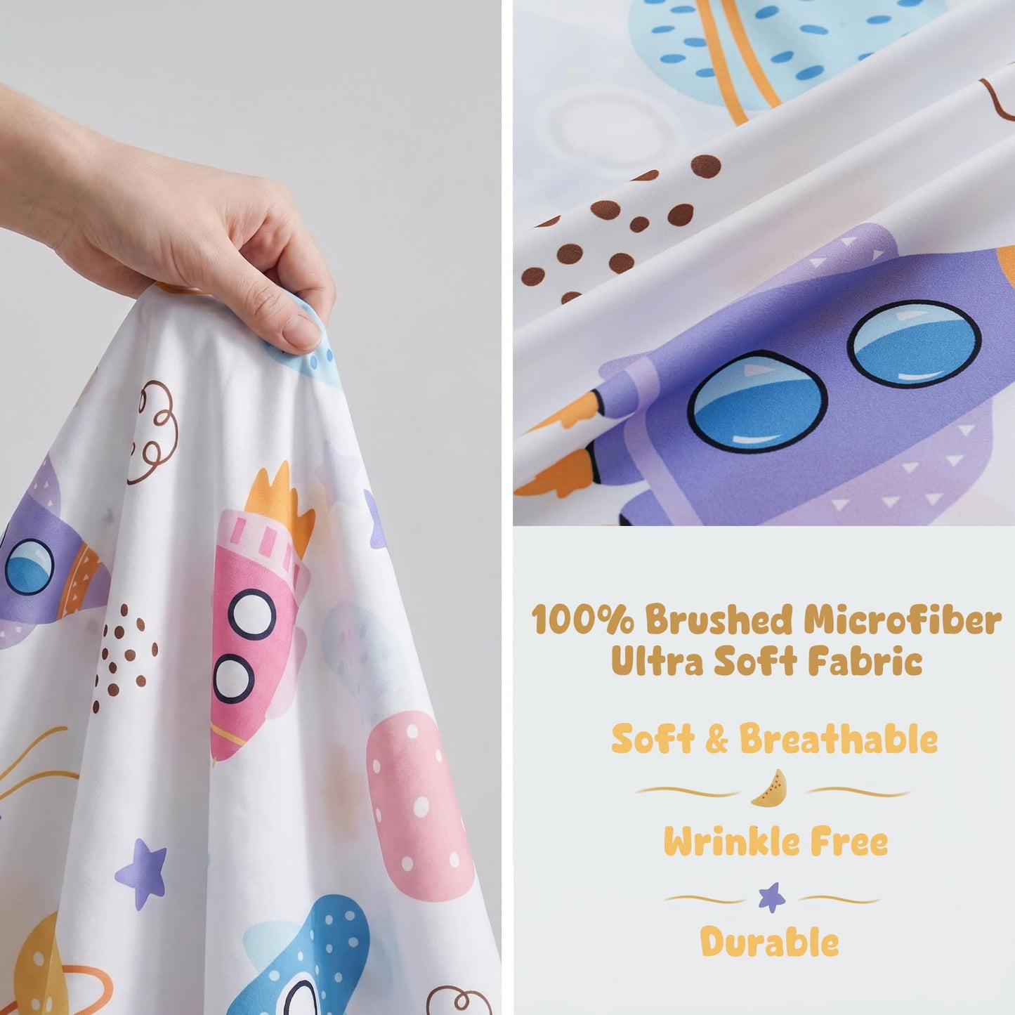 Ocharo Kids Outer Space Theme Sheet Set Twin Size,Soft Bed Sheets with Rocket Planet Printed - Fade Resistant Universe Bedding Sets 3 Pieces Breathable Deep Pocket Fitted Sheet for Boys Girls,Colorful