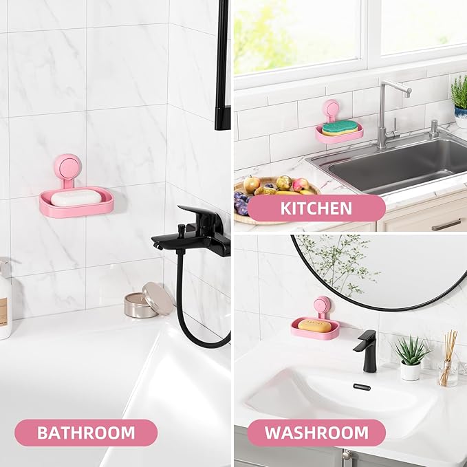 LEVERLOC Soap Dish Holder for Shower Suction Cup Wall Mounted Self Draining