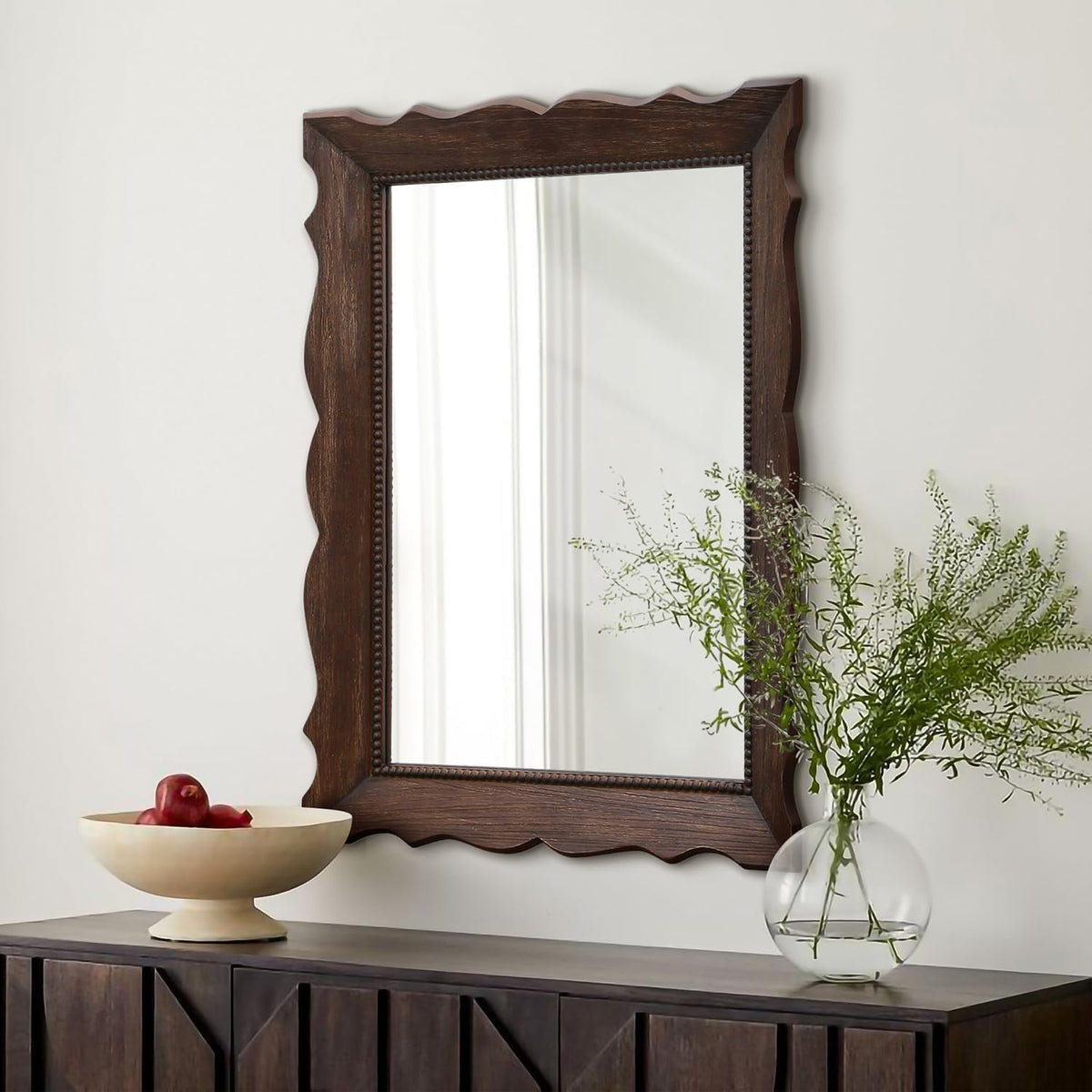 Besdomus Rustic Wooden Framed Mirror: 24" x 32" Dark Brown Wood Bathroom Mirror for Wall - Vertical or Horizontal Hanging for Bathroom/Vanity/Entryway - Ideal for Farmhouse Style Lovers