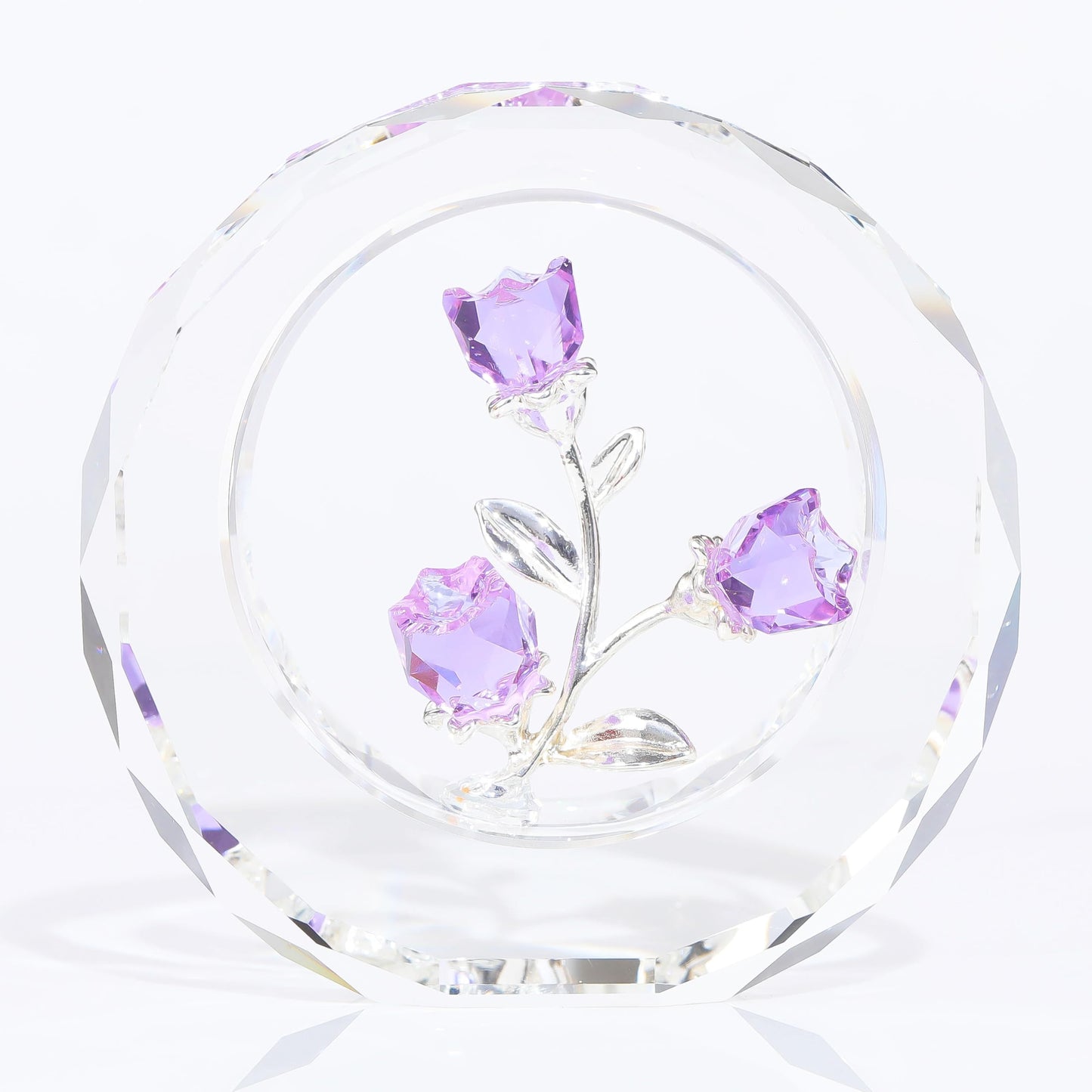 Purple Rose Flower Crystal Figurine with Vase - Bouquet Flowers Ornament Gifts for Wife Girlfriend Women - Handmade Crystal Flower Collectible Home Table Decor for Valentine's Day Wedding Anniversary