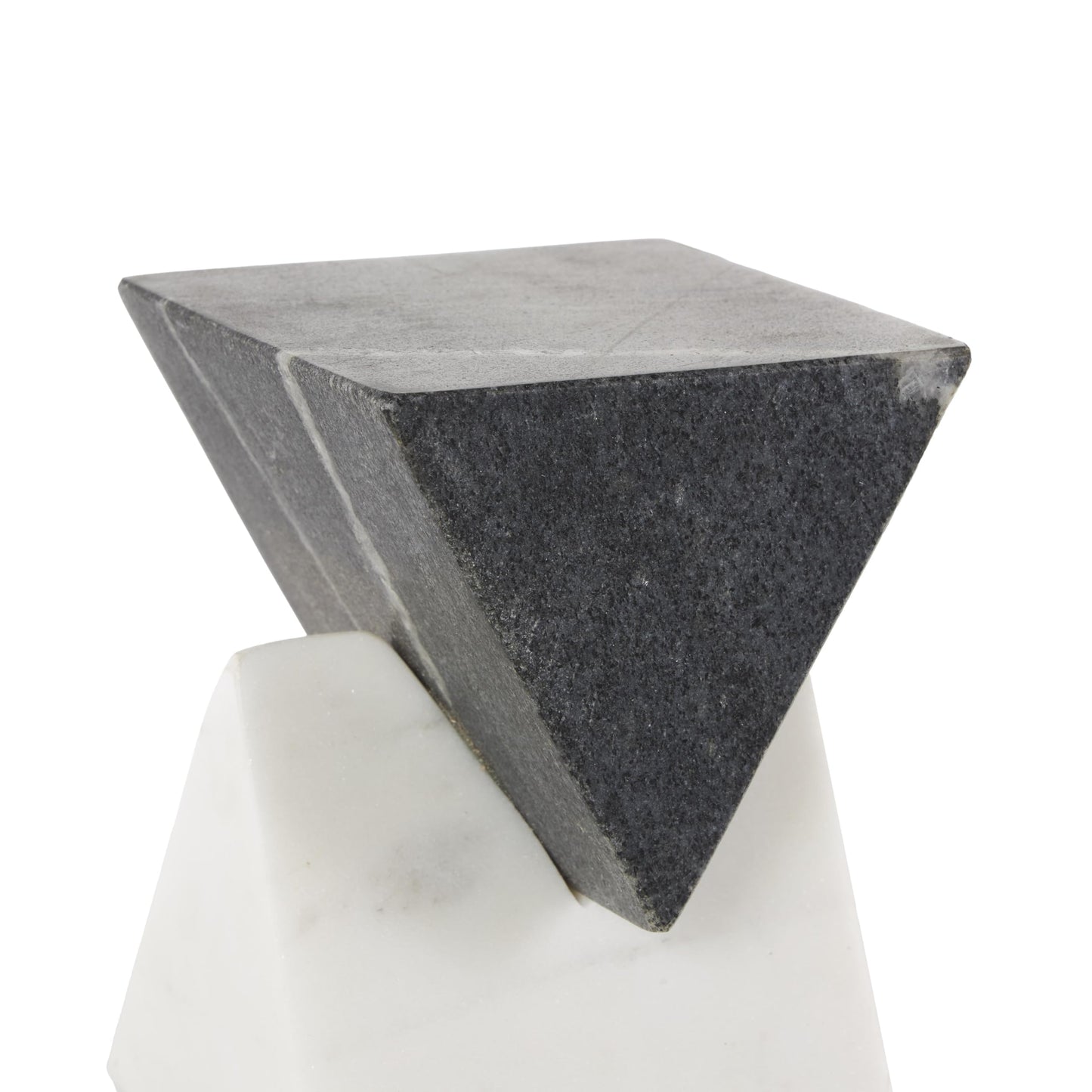Deco 79 Marble Geometric Decorative Sculpture Stacked Pyramid Home Decor Statue with White Diamond Center, Accent Figurine 4" x 4" x 10", White