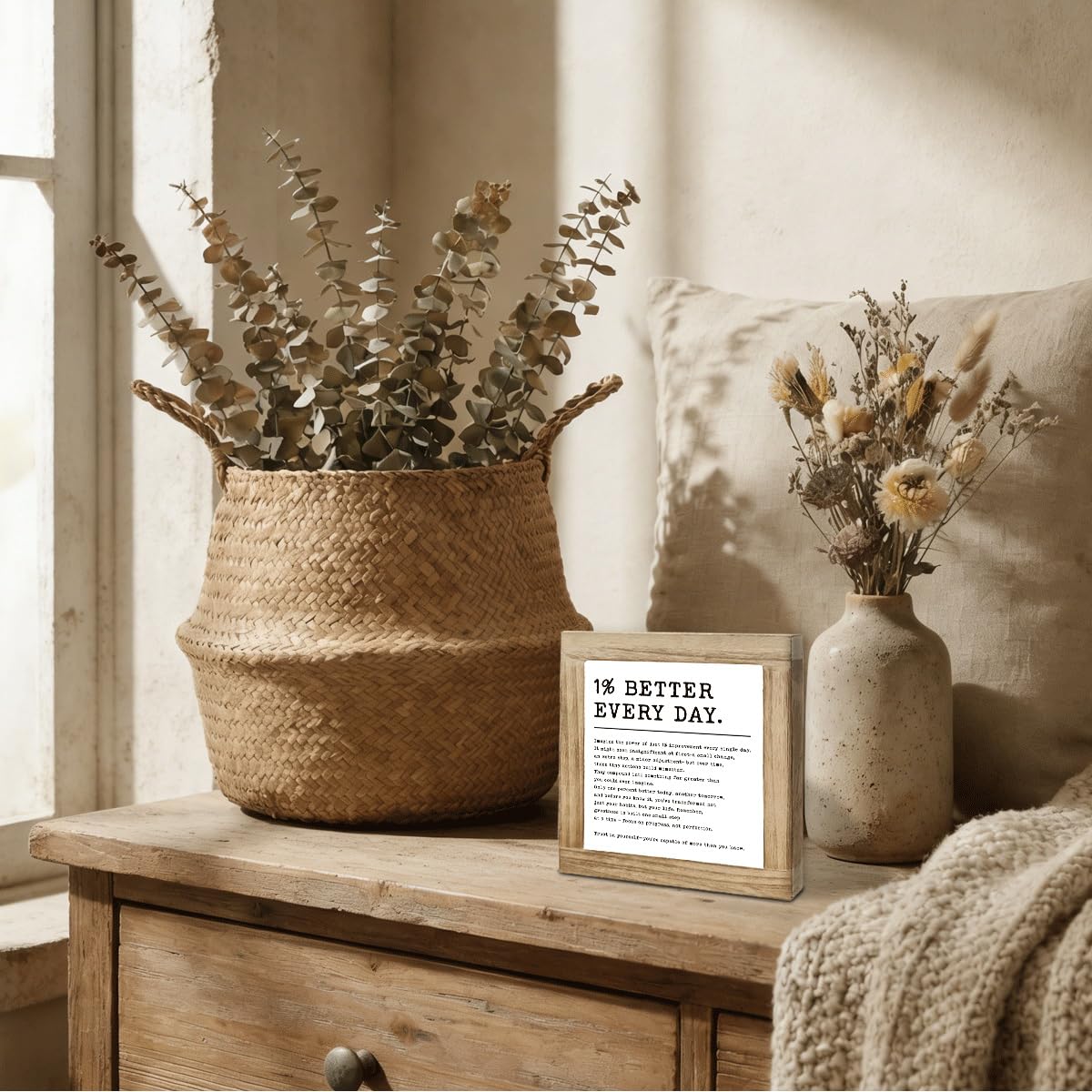 Inspirational Wooden Box Sign, 1% Better Every Day Sign, Decorative Wooden Signs and Plaques, Motivational Home Office Desk Decor, Positive Gift for Coworker and Friends