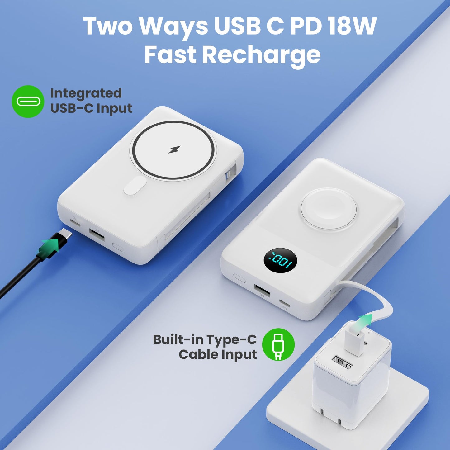 Magnetic Portable Charger 10800mAh for iPhone with Built-in Cables, 6-in-1 Wireless Power Bank with iWatch Charger, LCD Display 25W PD Fast Charging Battery Pack for iPhone 16/15/14/13/12, Apple Watch
