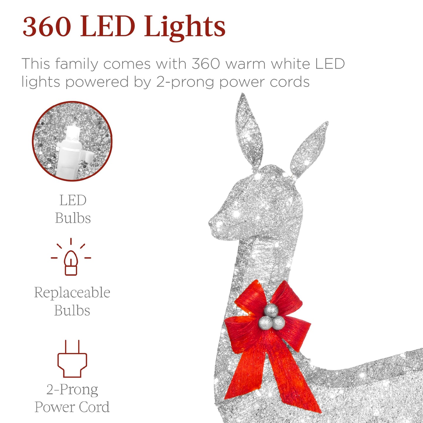 Best Choice Products 3-Piece Large Lighted Christmas Deer Family Set 5Ft Outdoor Yard Decoration with 360 LED Lights, Stakes, Zip Ties - Silver