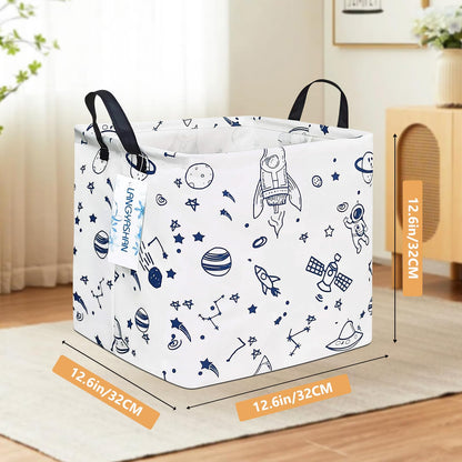 LANGYASHAN Square Storage Baskets Waterproof Canvas Children Laundry Nursery Hamper for Shelves Gift Baskets Toy Organizer Room Decor (Square spaceship)