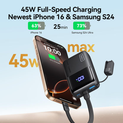 INIU Pocket Size Portable Charger, Ultra Small 10000mAh 45W PD Power Bank, USB C in&Out Fast Charging Battery Pack, Travel Essentials Powerbank for iPhone 17 16 15 14 Pro Air, Xiaomi, Samsung S24 etc